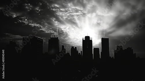 Dramatic contrast of buildings in silhouette
