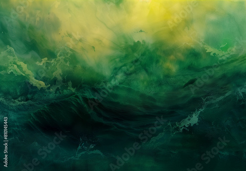 a watercolor painting of a sea with waves and green