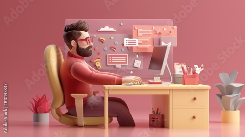 Contemporary workspace with stylish male freelancer
