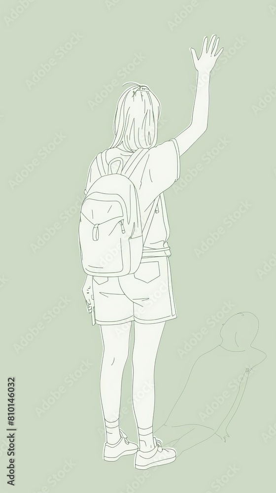 Obraz premium Young woman waving hand line art illustration