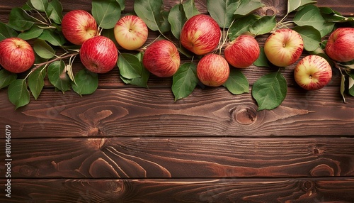 apples on a wooden background with space for text. view from above © Kseniia