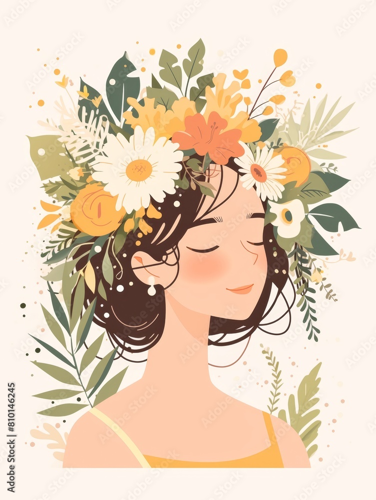 Serene woman with floral crown Serene woman with floral crown