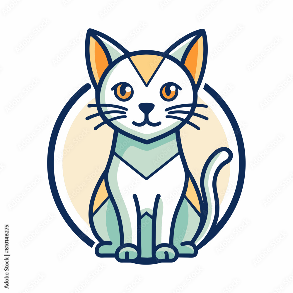 Fototapeta premium Line art of a cute cat simple and minimalist logo icon vector silhouette