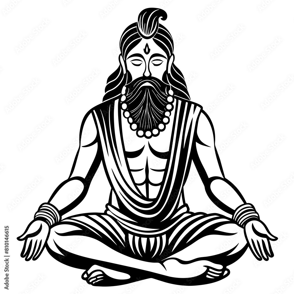 Indian religious male with beard in meditation pose vector silhouette Indian religious male with beard in meditation pose vector silhouette