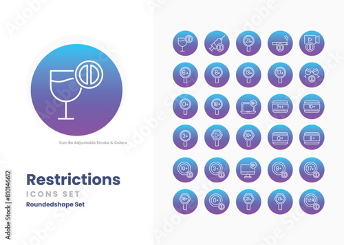 Restrictions icons, age icon concept editable stroke outline icons set isolated on white background flat vector illustration. Pixel perfect. 64 x 64.