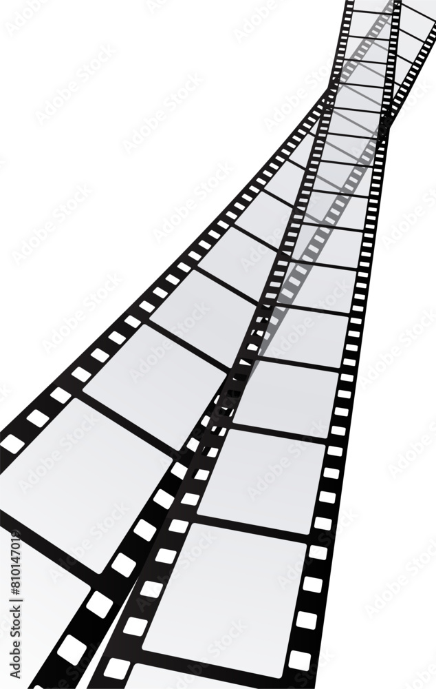 Fototapeta premium Two realistic film strips, isolated on white, reel, cinema poster design