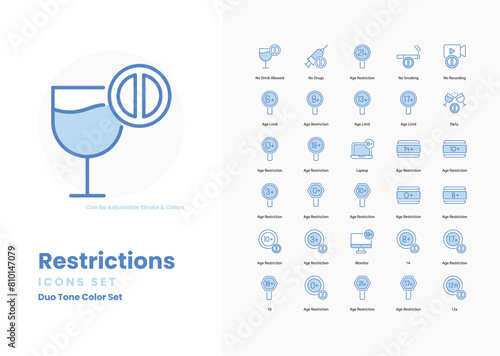 Restrictions icons, age icon concept editable stroke outline icons set isolated on white background flat vector illustration. Pixel perfect. 64 x 64.