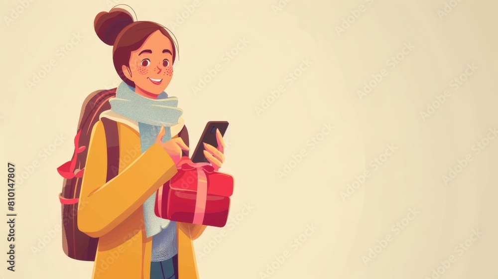 Smiling woman using smartphone on light background Smiling woman using smartphone on light background