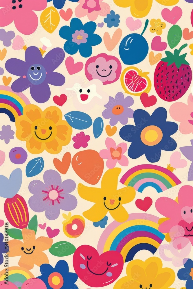 Cheerful pattern with cute cartoon elements