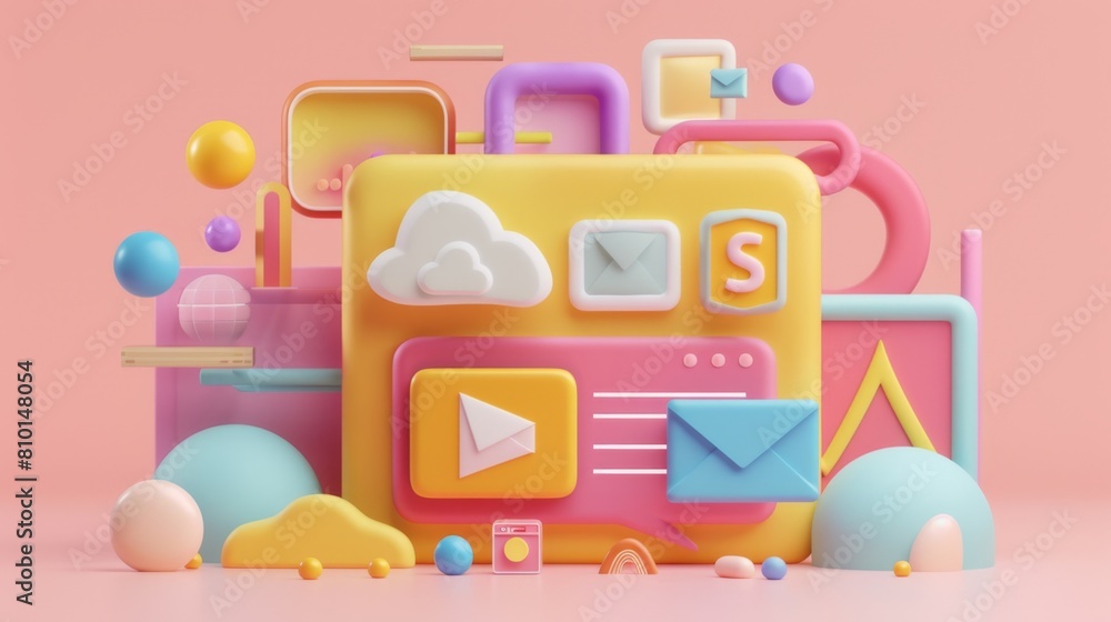 Fototapeta premium Colorful 3d social media icons composition