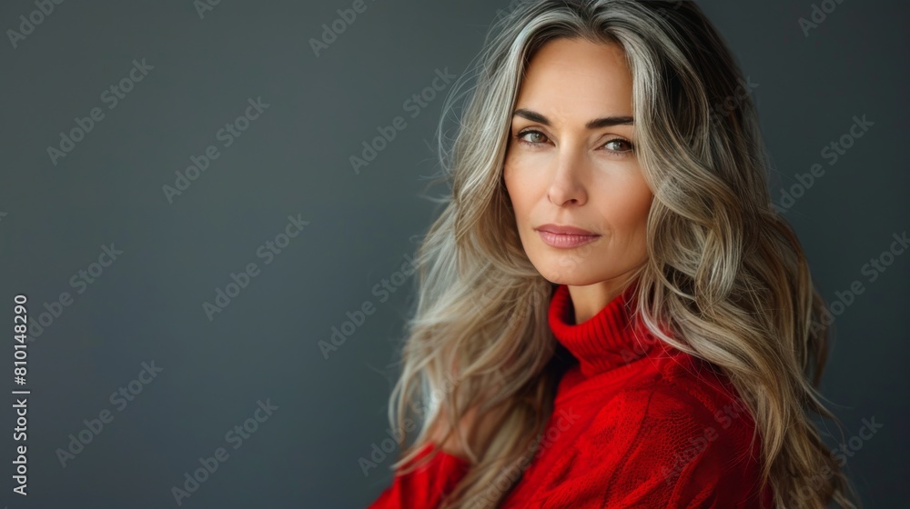 Woman in Red Shirt Posing for Picture Woman in Red Shirt Posing for Picture