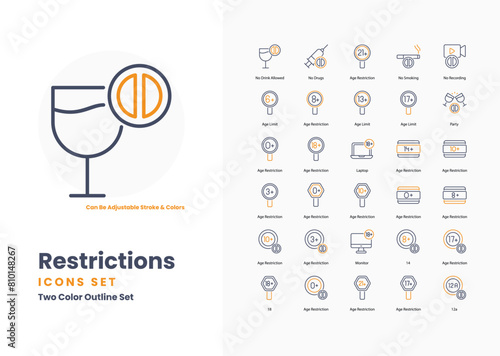 Restrictions icons, age icon concept editable stroke outline icons set isolated on white background flat vector illustration. Pixel perfect. 64 x 64. photo