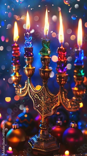Hanukkah menorahs and dreidels for the Festival of Lights