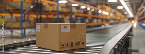 a box with a user name sticker sitting on top of an interactive conveyor belt in a warehouse © Fatema