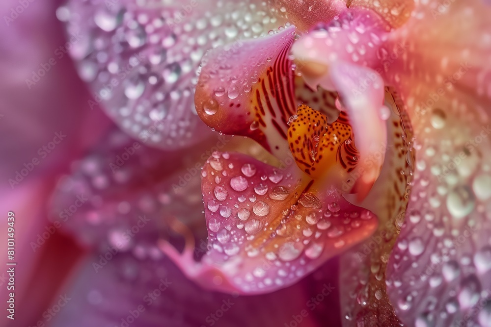 Fototapeta premium Close Up of Orchid Flower With Water Droplets