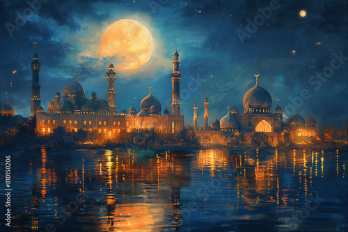 A Paint Watercolor ramadan concept. Generative AI
