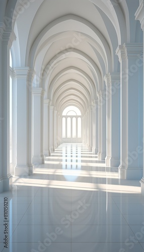 Elegant White Hallway With Columns and Arches