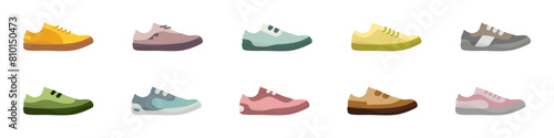 Sneakers vector icon set. Shoes stylish logo colored. Sports shoes vector. Running symbol. Sneaker icon on a white background vector. Vector illustration.
