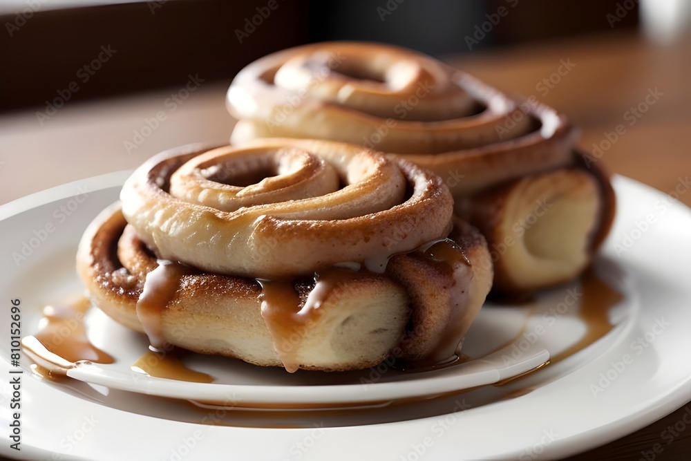 a delicious freshly baked cinnamon bun on a plate on a table in a restaurant or cafe.
a delicious freshly baked cinnamon bun on a plate on a table in a restaurant or cafe.