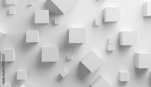 A 3D render of various abstract white cubes and rectangles on a light background