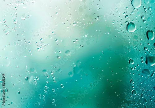 Abstract teal blue background with bubbles and drops of oil on water  closeup. 