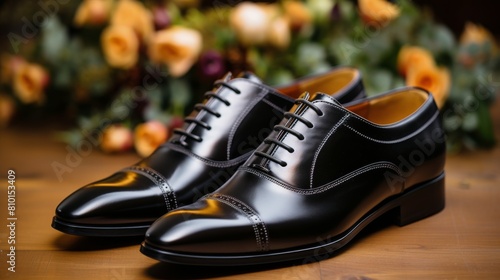 Black Shoes on Wooden Table