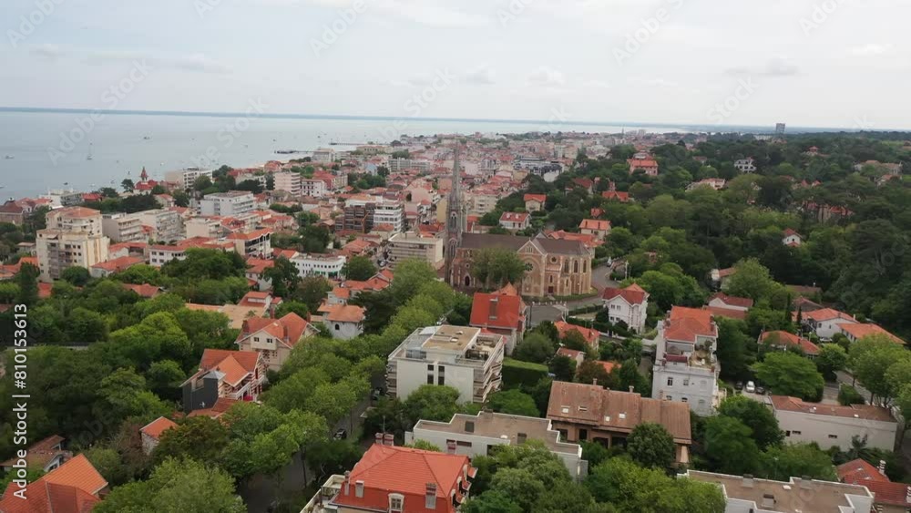 Aerial video over the coastline of Plage Pereire Arcachon, France Aerial video over the coastline of Plage Pereire Arcachon, France