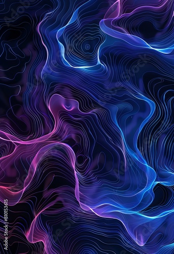 An image showcasing a mesmerizing pattern of neon lines weaving through the darkness in a beautiful  abstract wavy design