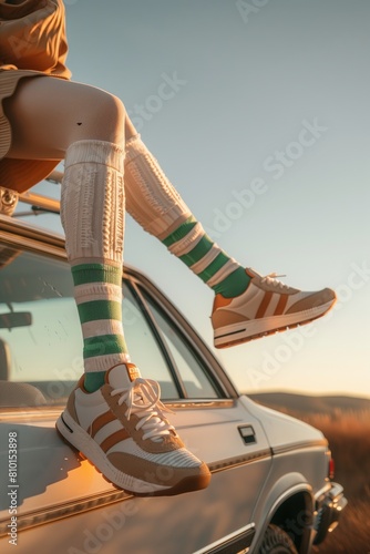 Sporty Vibes: A Person in a Car with Sneakers and Socks photo