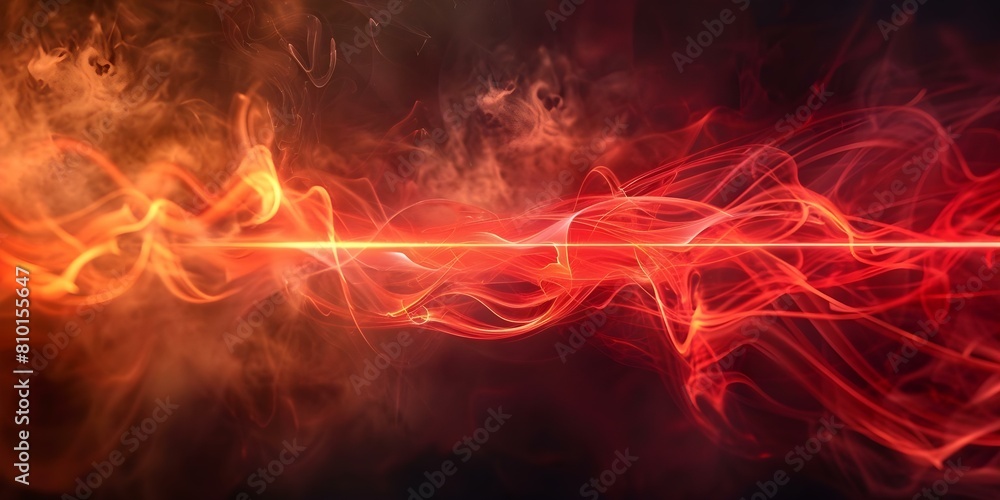 Dramatic Scene: Dark Room with Red Laser Beam Neon Rays and Smoke. Concept Dark Room, Red Laser Beam, Neon Rays, Smoke, Dramatic Scene