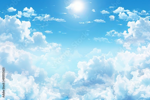 Sunny blue sky with puffy stratocumulus clouds on a transparent white backdrop, perfect for bright and cheerful concepts