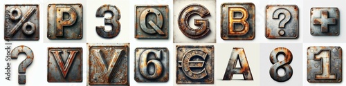 Metal grunge and rusty Lettering Typeface. AI generated illustration