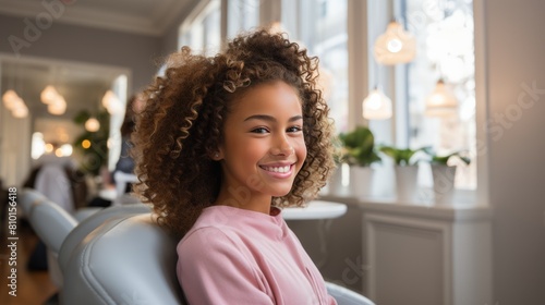 Young Woman Sitting in Pink Chair
