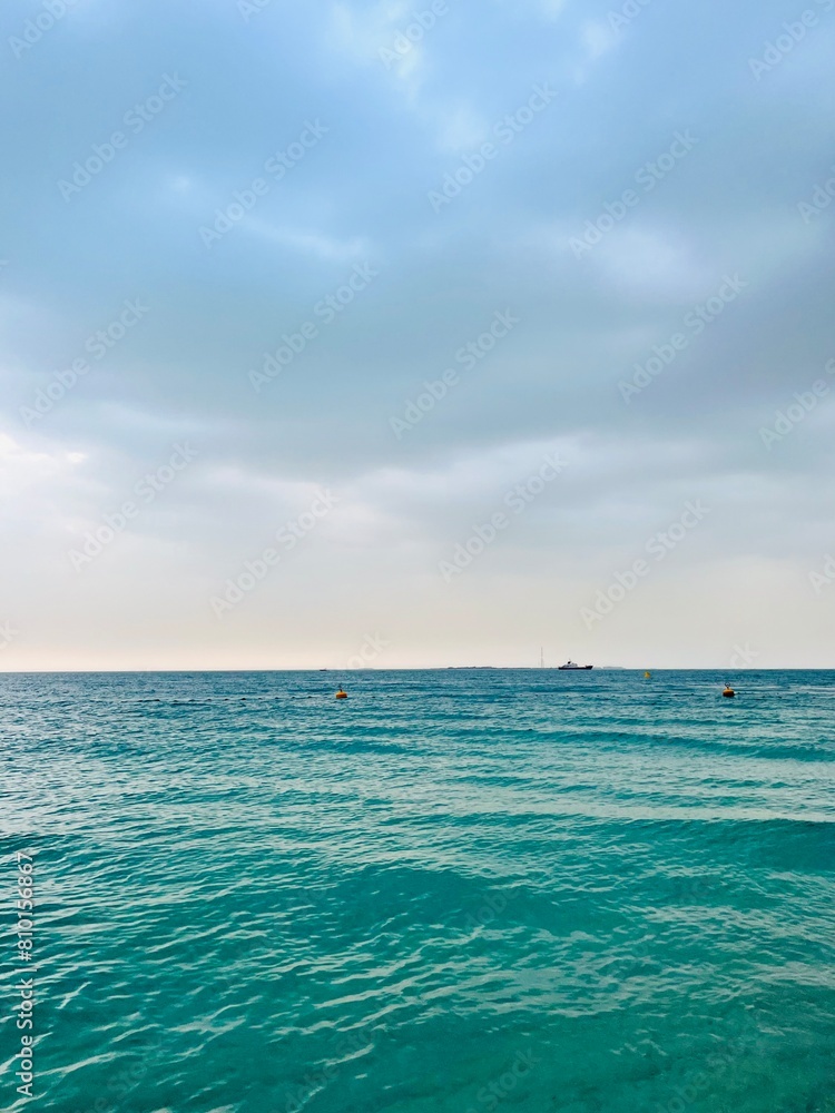 cloudy seascape, azure sea horizon