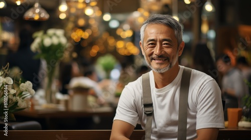 Man Sitting at Table in Restaurant