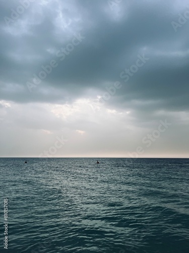 cloudy seascape, azure sea horizon