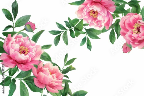 Vibrant peony leaves with lush green foliage on a transparent white background  perfect for floral-themed designs