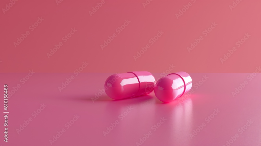 Pink capsule pills on pink background Pink capsule pills on pink background