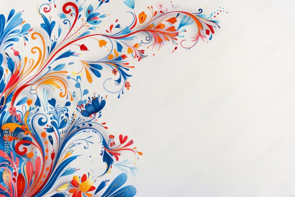 A colorful flowery design with a white background. The design is full of bright colors and has a whimsical, playful feel to it A colorful flowery design with a white background. The design is full of bright colors and has a whimsical, playful feel to it
