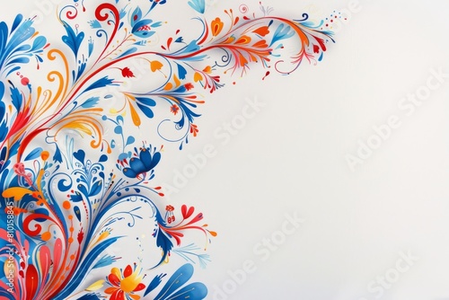 A colorful flowery design with a white background. The design is full of bright colors and has a whimsical, playful feel to it