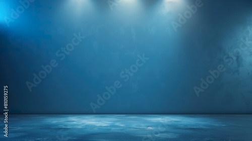 Blue empty room studio gradient with spotlight used for background