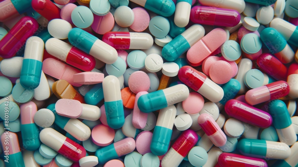 Variety of colorful medication pills and capsules Variety of colorful medication pills and capsules