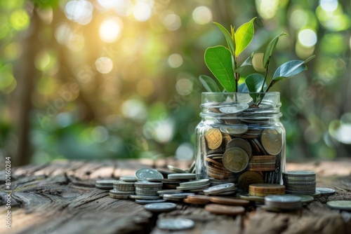 Growing savings concept with coins and plant