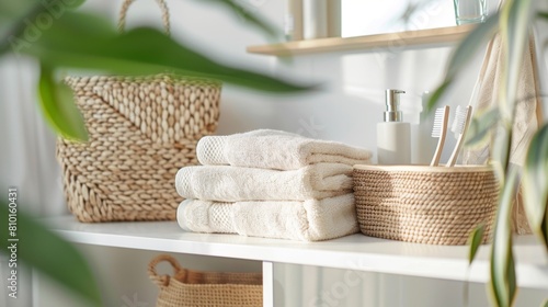 Serene bathroom shelf with towels and accessories