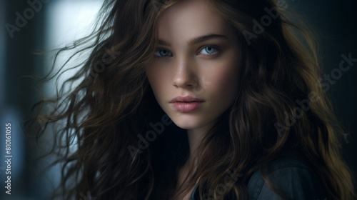 Pensive young woman with flowing hair