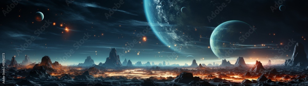 Alien Landscape with Planets and Moons