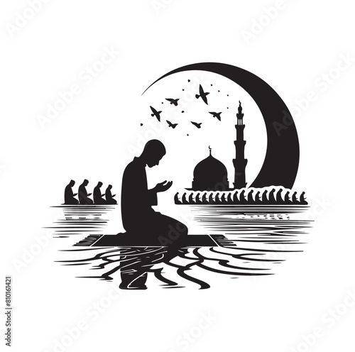 Muslim Praying silhouette. praying symbol vector illustration 