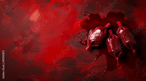 blood pack transfusion background concept, with copy space. top view