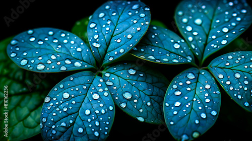 A close up of leaves with water droplets on them.