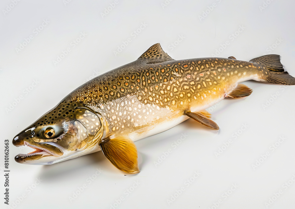 Obraz premium A large brown trout on a white background.